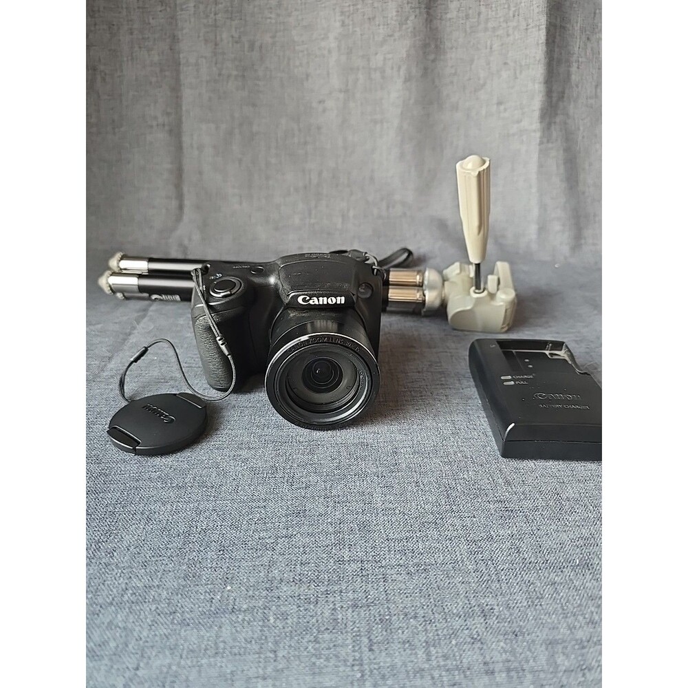 Black Canon PowerShot SX400 IS 16.0MP Digital Camera, Battery, Charger & Tripod